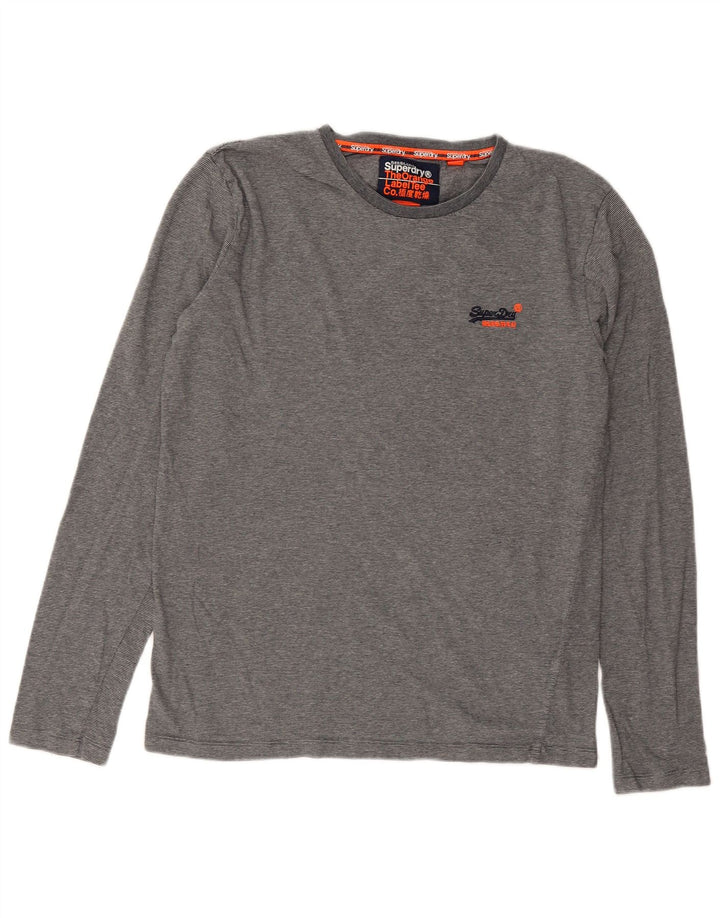 Мужской топ Superdry с длинным рукавом, средний серый хлопок в тонкую полоску