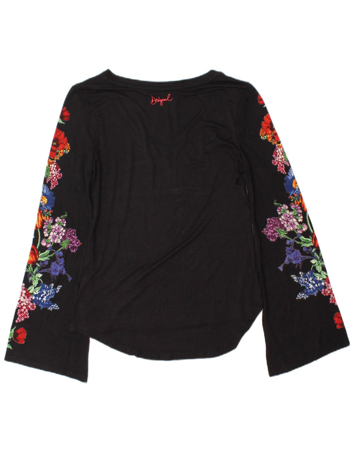 Женский топ Desigual с длинным рукавом UK 10, маленький черный с цветочным принтом