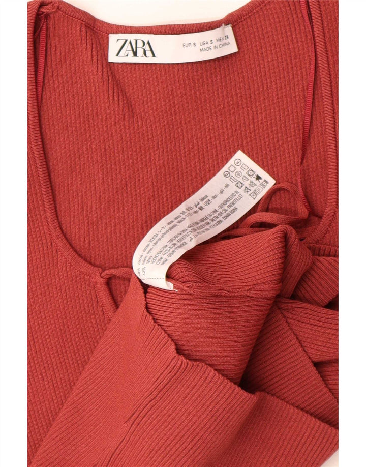 Женский укороченный топ Zara с длинным рукавом UK 8, маленький красный вискоза