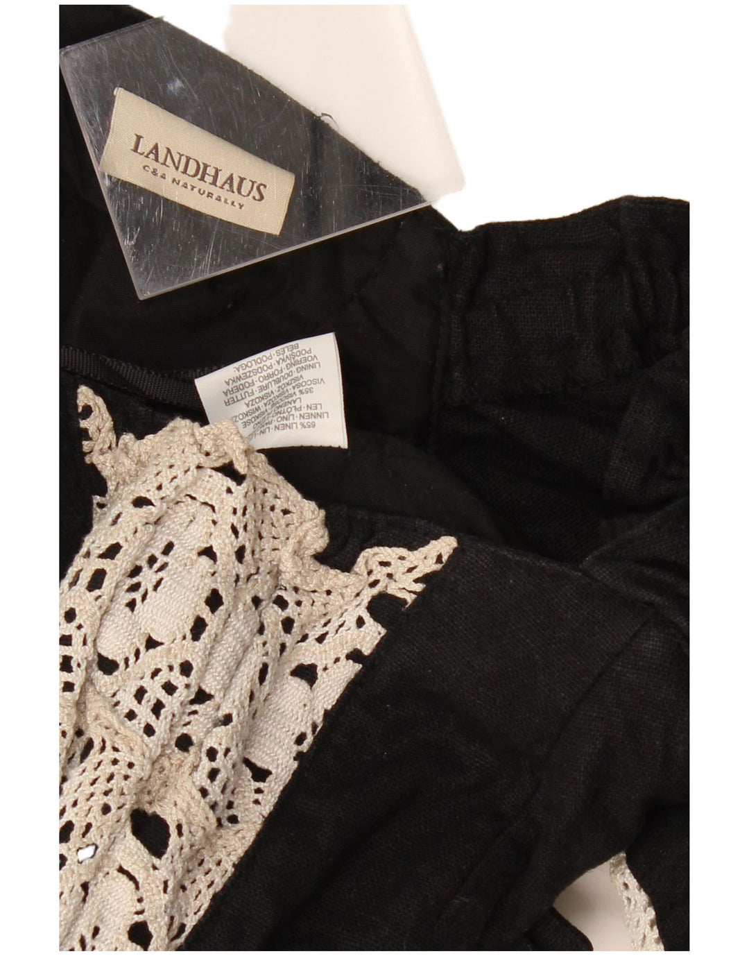 LANDHAUS Женский укороченный корсет Trachten UK 8, маленький черный лен с цветочным принтом