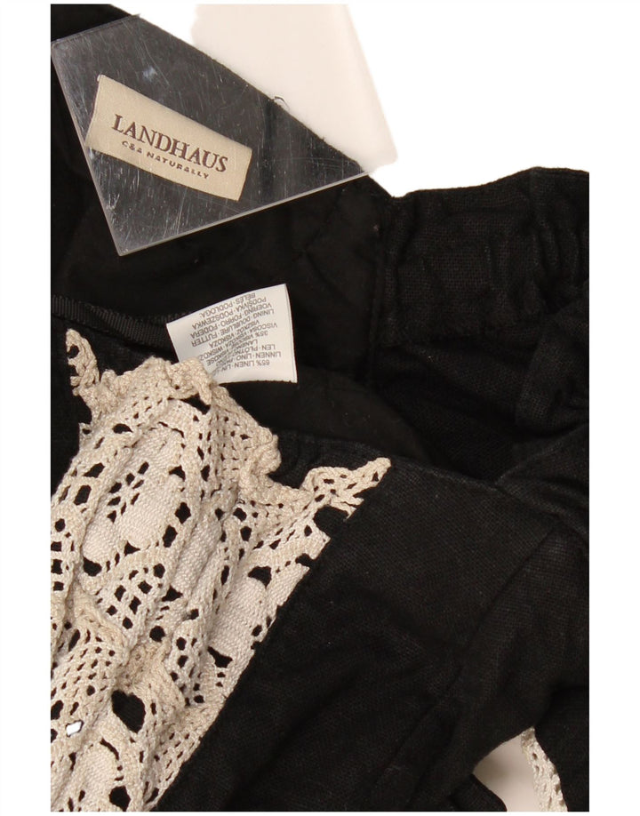 LANDHAUS Женский укороченный корсет Trachten UK 8, маленький черный лен с цветочным принтом