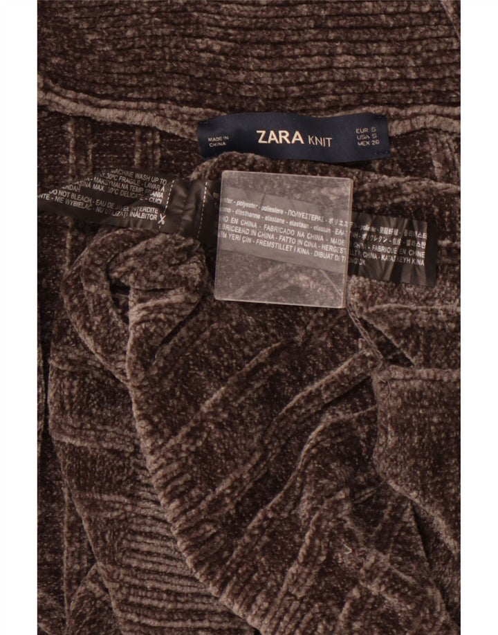 Женский длинный открытый кардиган оверсайз ZARA UK 10, маленький коричневый цвет