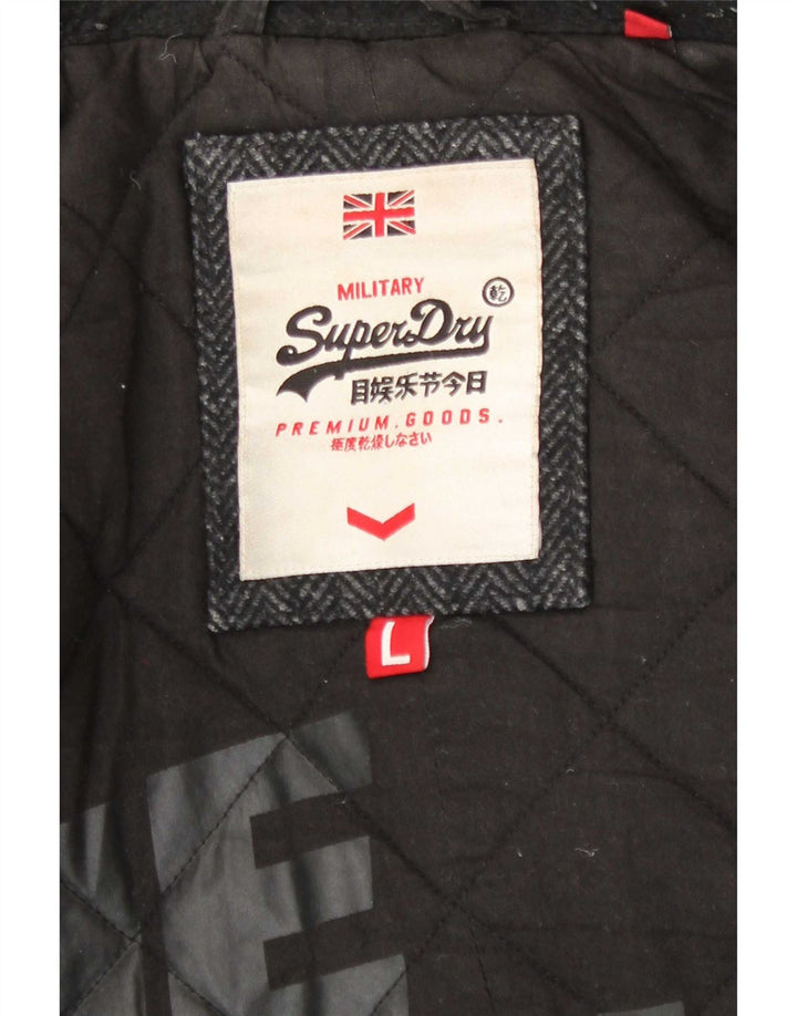 Мужское полупальто Superdry UK 40, большая серая шерсть с рисунком «елочка»