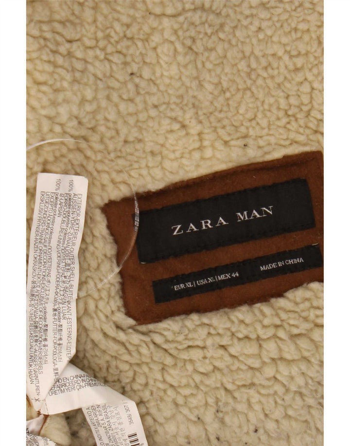 Мужская куртка шерпа Zara UK 42 XL коричневая из полиэстера