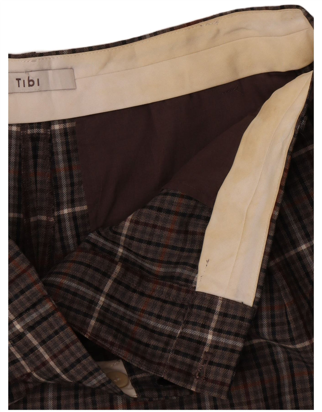 Tibi Женские шорты чинос с высокой талией W32 Средне-коричневые клетчатые шорты из полиэстера