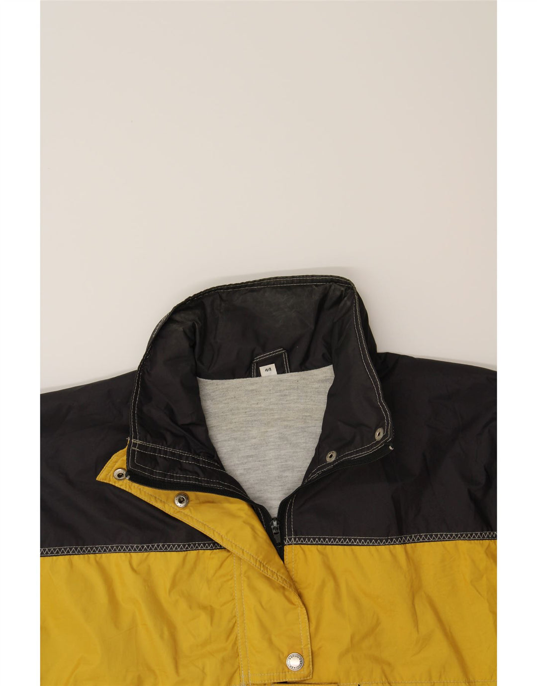 BRUGI Womens Hooded Rain Jacket IT 44 XL Yellow Colourblock Polyamide Vintage Brugi and Second-Hand Brugi from Messina Hembry 