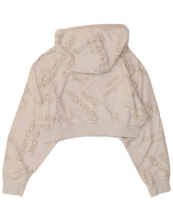 Женский укороченный джемпер с капюшоном большого размера Calvin Klein Jeans UK 10, маленький белый