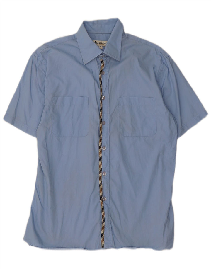 Aquascutum Мужская рубашка с коротким рукавом из хлопка среднего синего цвета