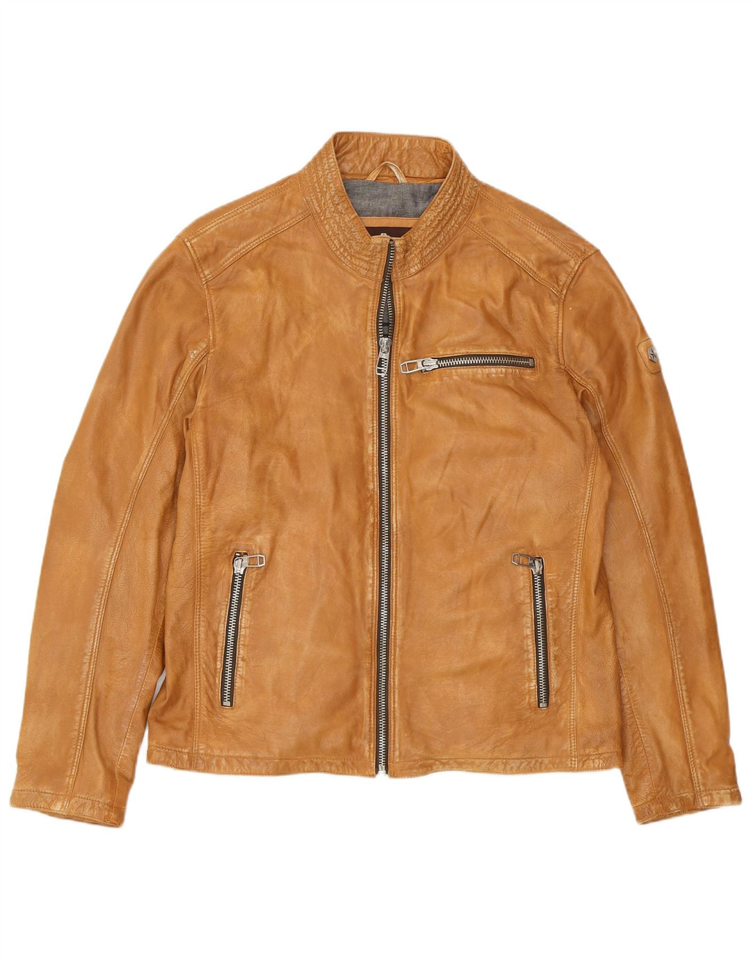 Мужская кожаная куртка MILESTONE UK 40, большая, бежевая кожаная