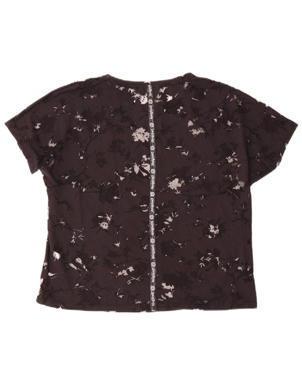 Женская футболка с прозрачным рисунком Desigual Top UK 16, средний черный цветочный принт
