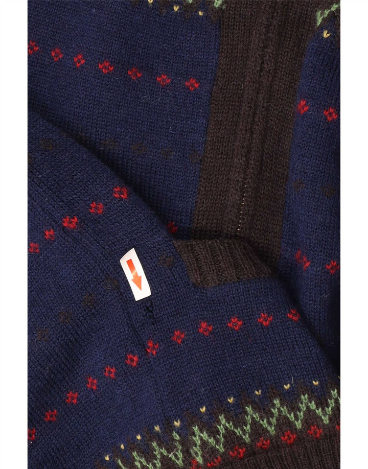 Мужской кардиган с молнией Farah, средний синий шерстяной свитер Fair Isle