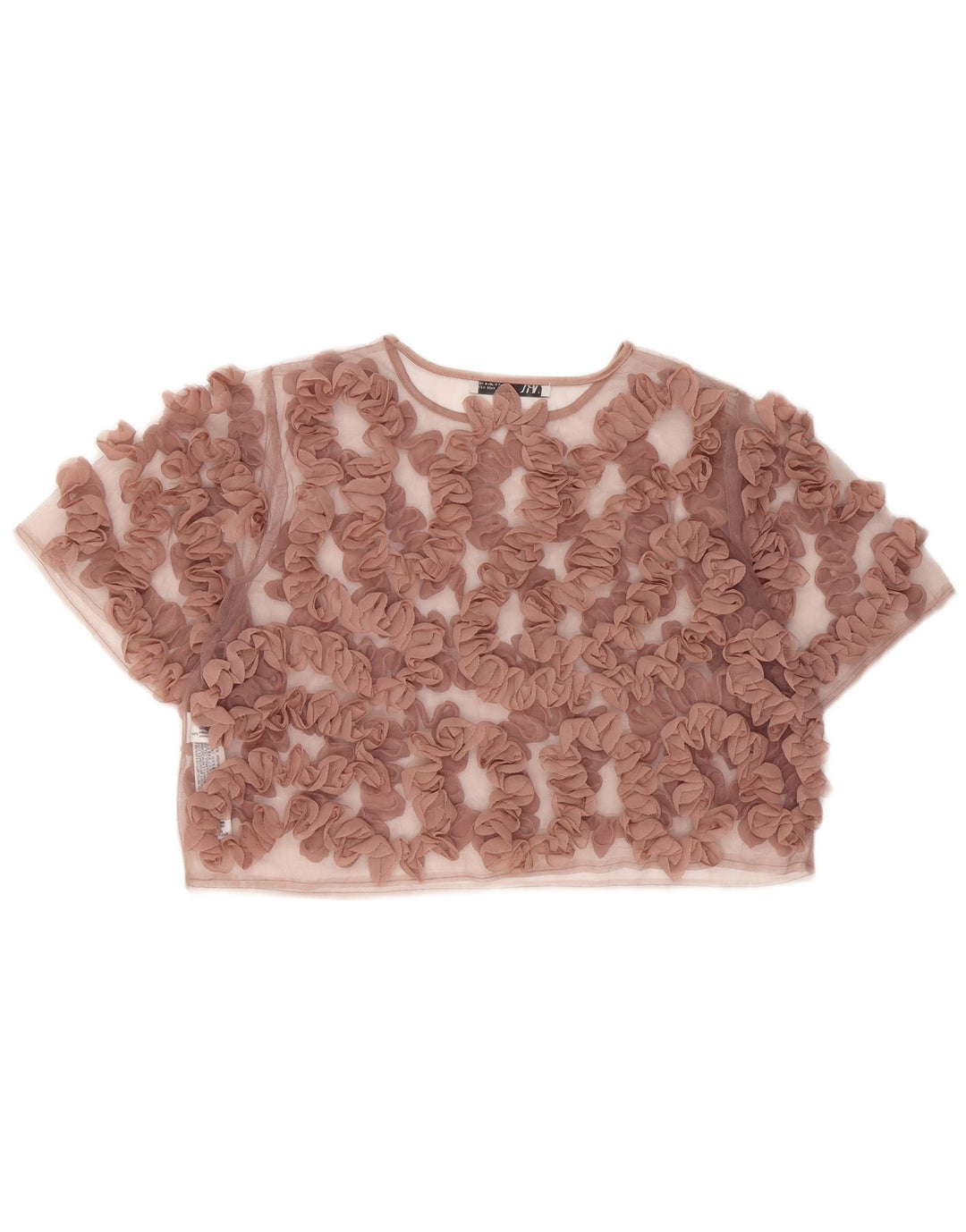 ZARA Womens Crop See Through Top UK 14 Medium Pink Floral Nylon