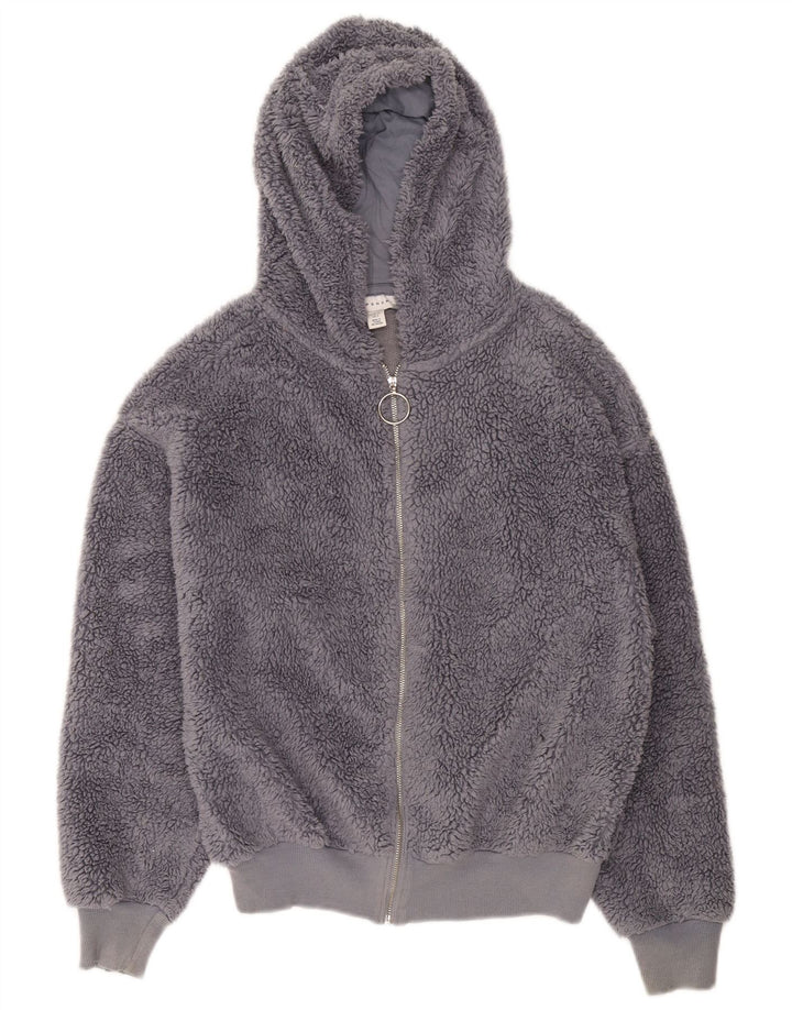 Женская оверсайз-куртка Topshop из флиса с капюшоном UK 6 XS, серый полиэстер