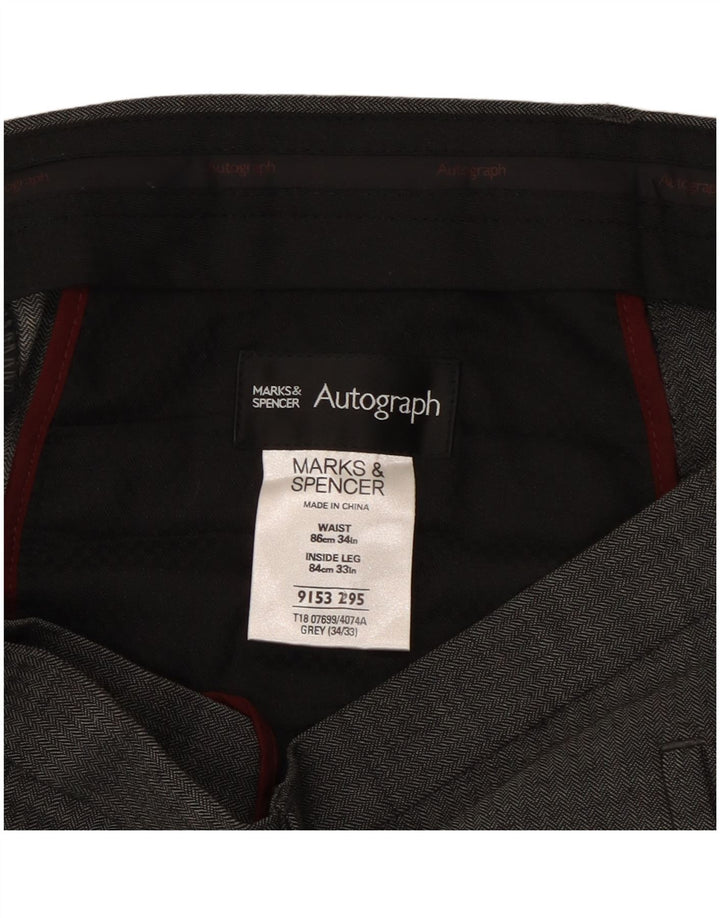 Мужские прямые костюмные брюки Marks & Spencer с автографом W34 L33 серые шерстяные