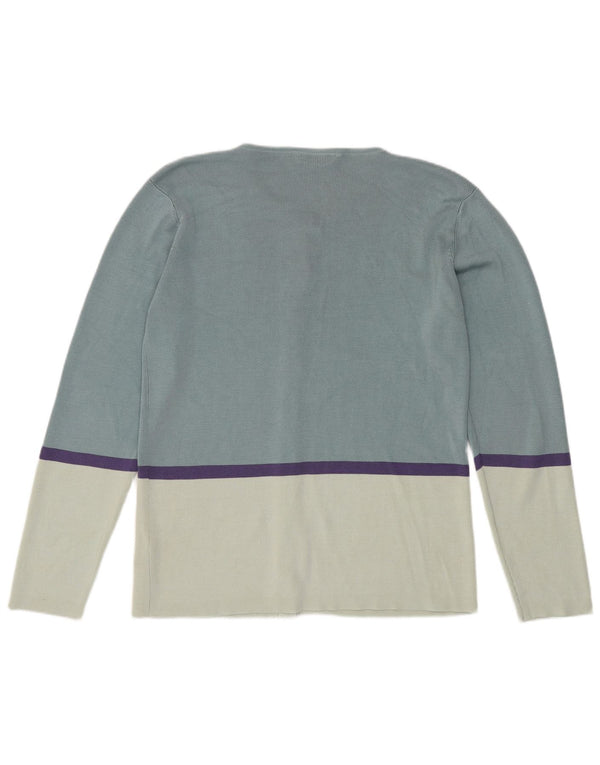 Marks & Spencer Womens Cardigan Sweater UK 16 Large Blue Colourblock Silk