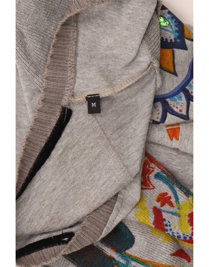 Женский топ Desigual с длинным рукавом и рисунком, UK 12, средний серый хлопок с геометрическим узором
