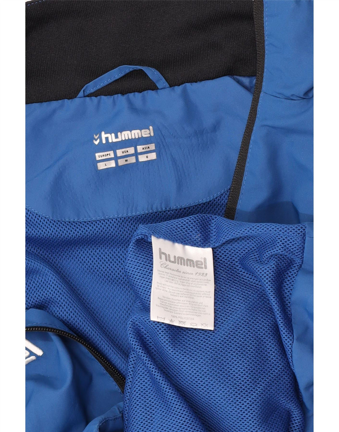 Hummel Мужской спортивный костюм с графическим рисунком, верхняя куртка, средний синий, полиэстер с цветными блоками