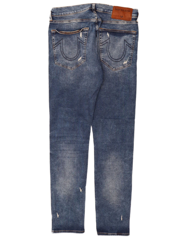 TRUE RELIGION Mens Distressed Skinny Jeans W34 L32 Blue Cotton