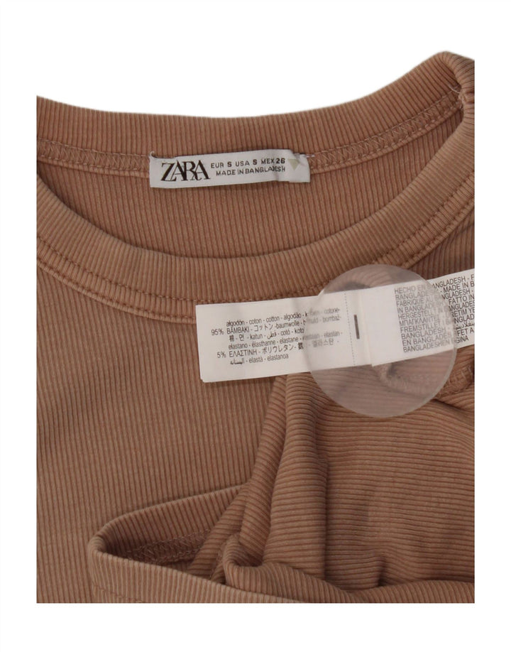 Женский топ Zara с длинным рукавом UK 8, маленький размер, бежевый хлопок