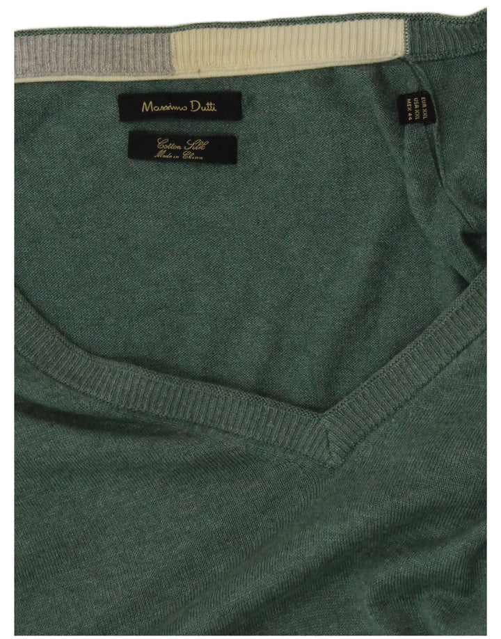 MASSIMO DUTTI Мужской джемпер с v-образным вырезом 2XL, зеленый хлопок