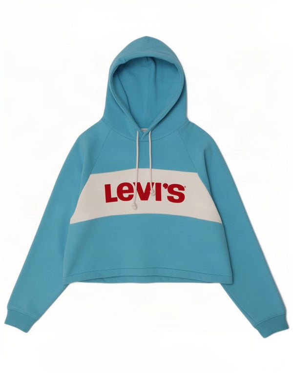 Женский укороченный джемпер с капюшоном с рисунком Levi's UK 16, большой синий цвет с блоками