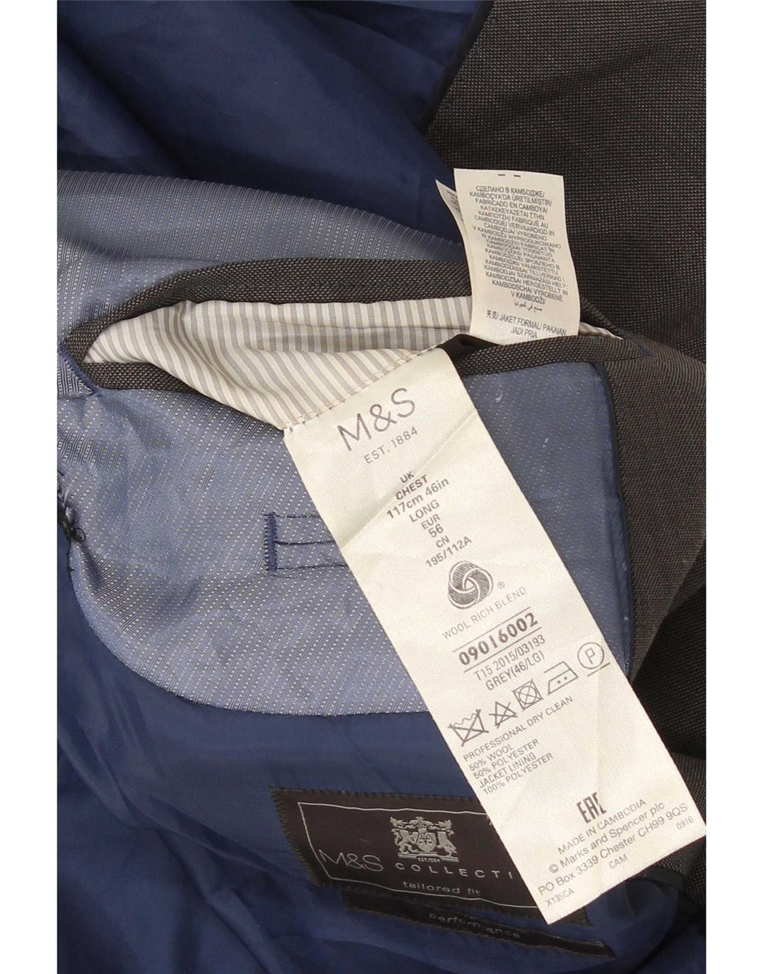 Мужской пиджак приталенного кроя с двумя пуговицами Marks & Spencer, Великобритания, 46 XL, серая шерсть
