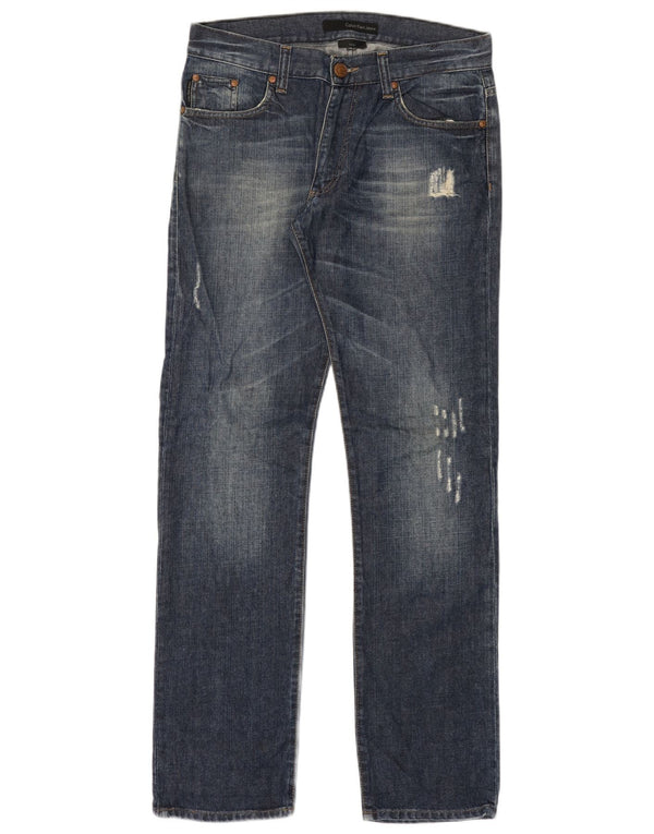 Мужские потертые узкие джинсы Calvin Klein W31 L33, синий хлопок