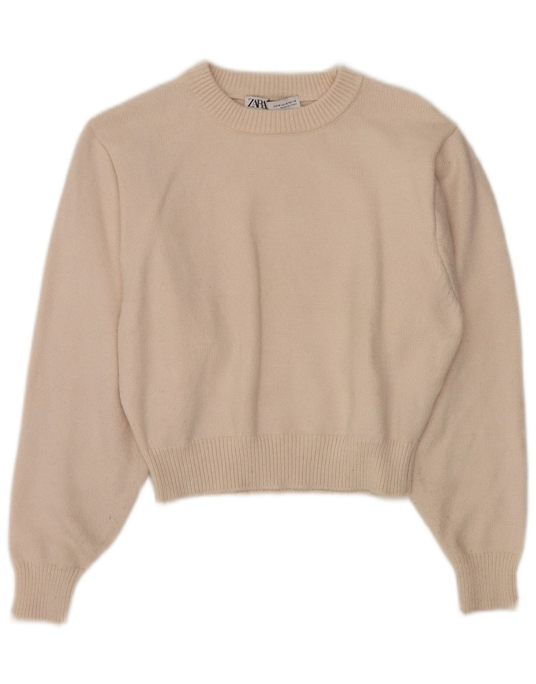 Женский укороченный джемпер с круглым вырезом Zara UK 12, средний цвет из вискозы белого цвета