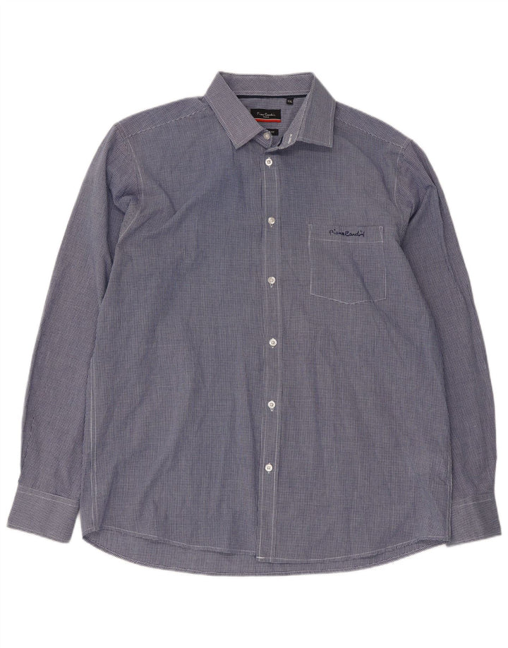 Рубашка мужская стандартного кроя PIERRE CARDIN 2XL синяя, полиэстер в мелкую клетку