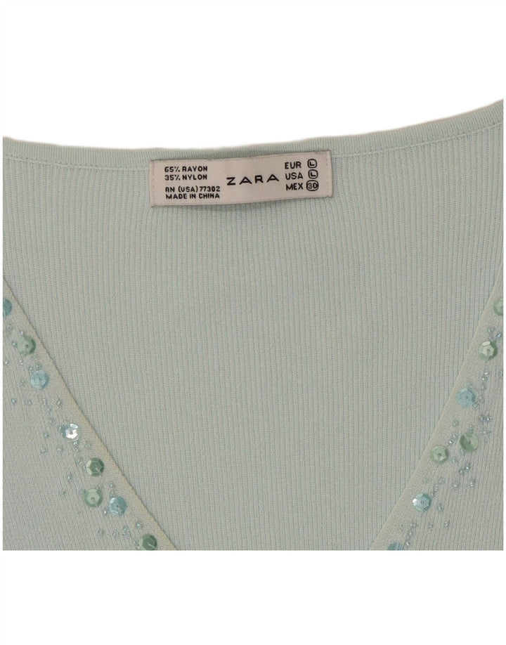 Женский топ Zara с рукавом 3/4, большой бирюзовый вискоза