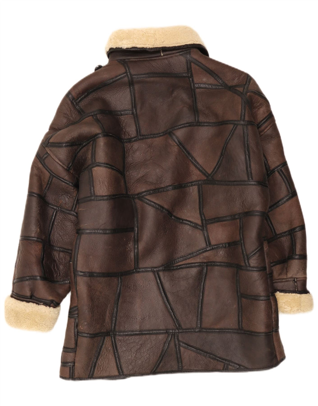 Винтажная женская дубленка UK 18 XL Коричневая в стиле пэчворк