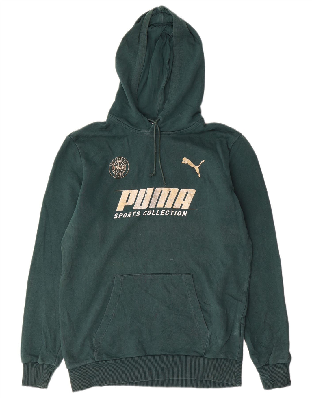 Мужской джемпер с капюшоном с рисунком Puma, хлопковый средний зеленый цвет