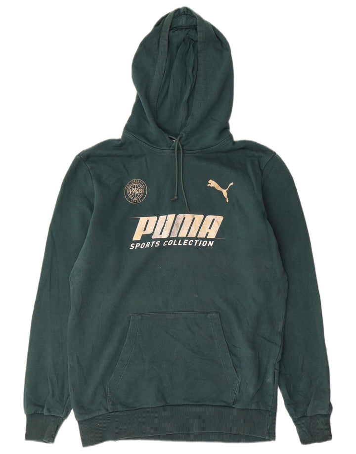 Мужской джемпер с капюшоном с рисунком Puma, хлопковый средний зеленый цвет