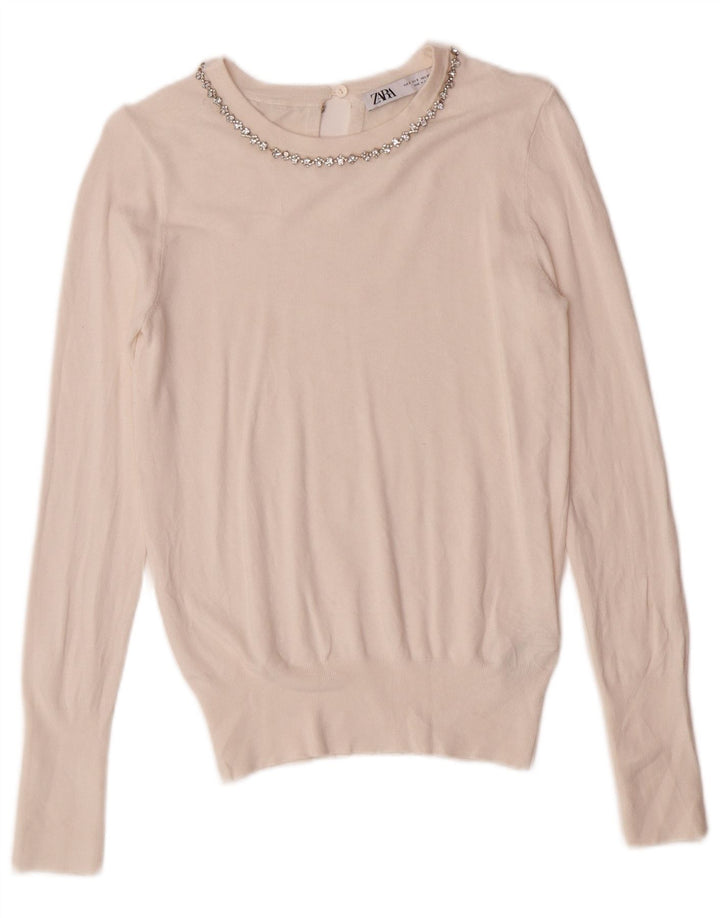 Женский джемпер с вырезом «лодочка» Zara UK 10, маленький, из вискозы белого цвета