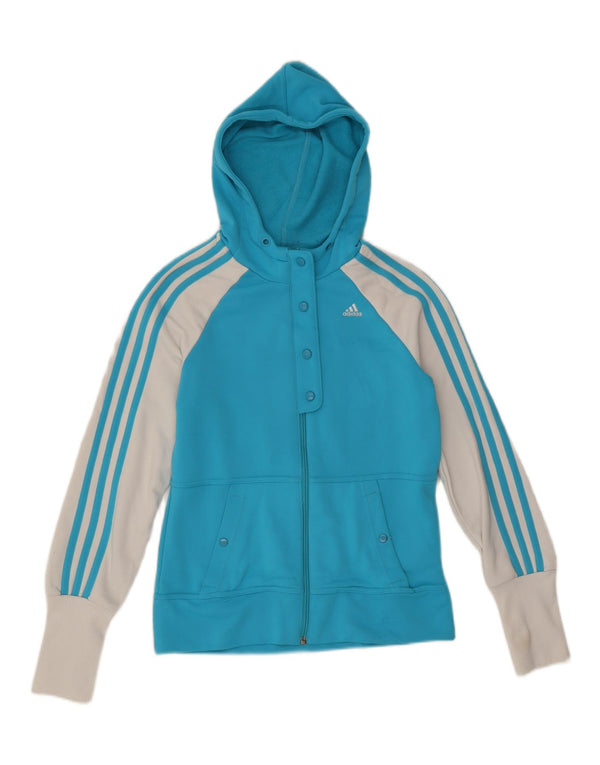 Женский свитер с капюшоном на молнии Adidas UK 12, средний синий, полиэстер с цветными блоками