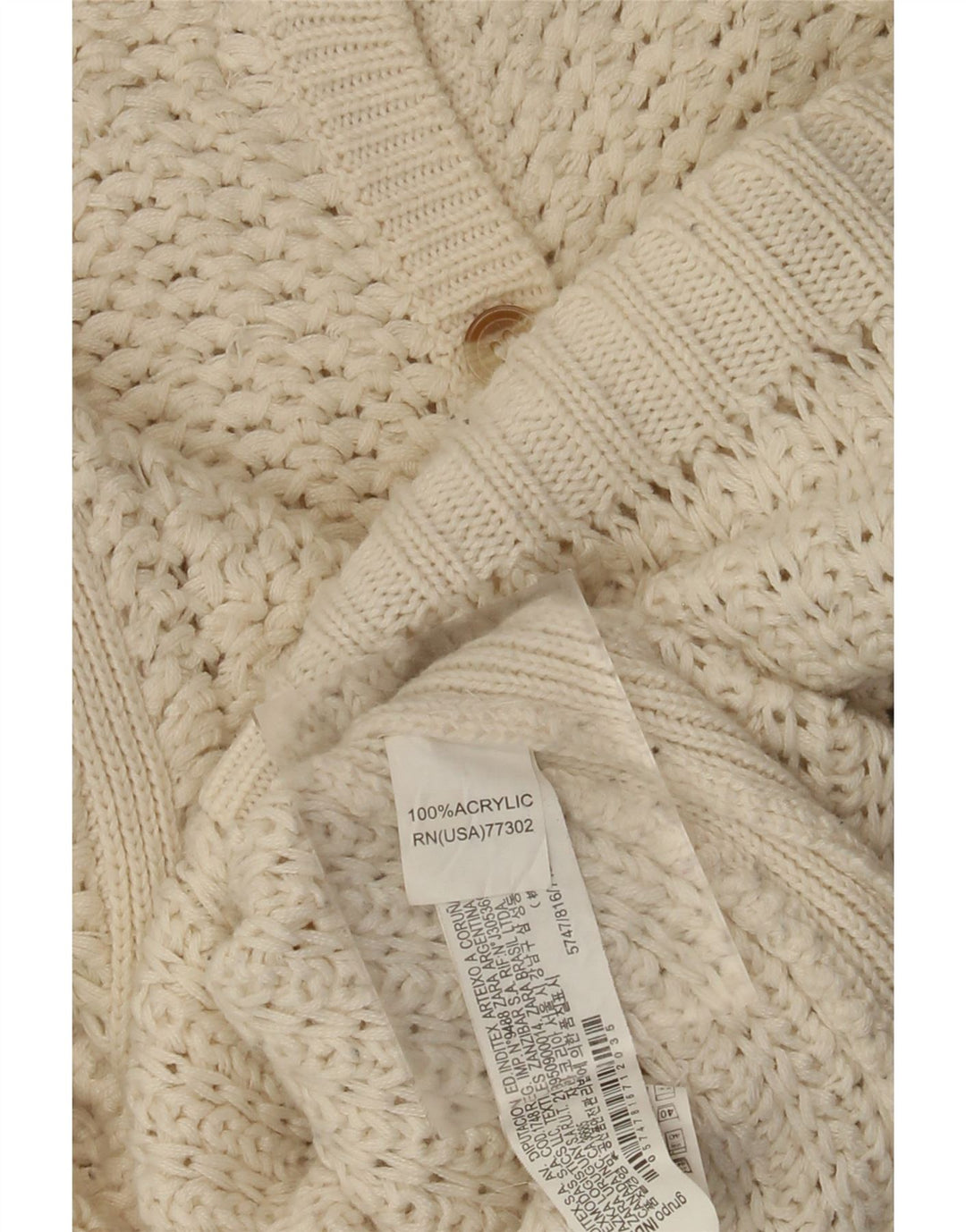 ВИНТАЖНЫЙ женский кардиган с рукавом 3/4, Великобритания 14, средний цвет, белый акрил