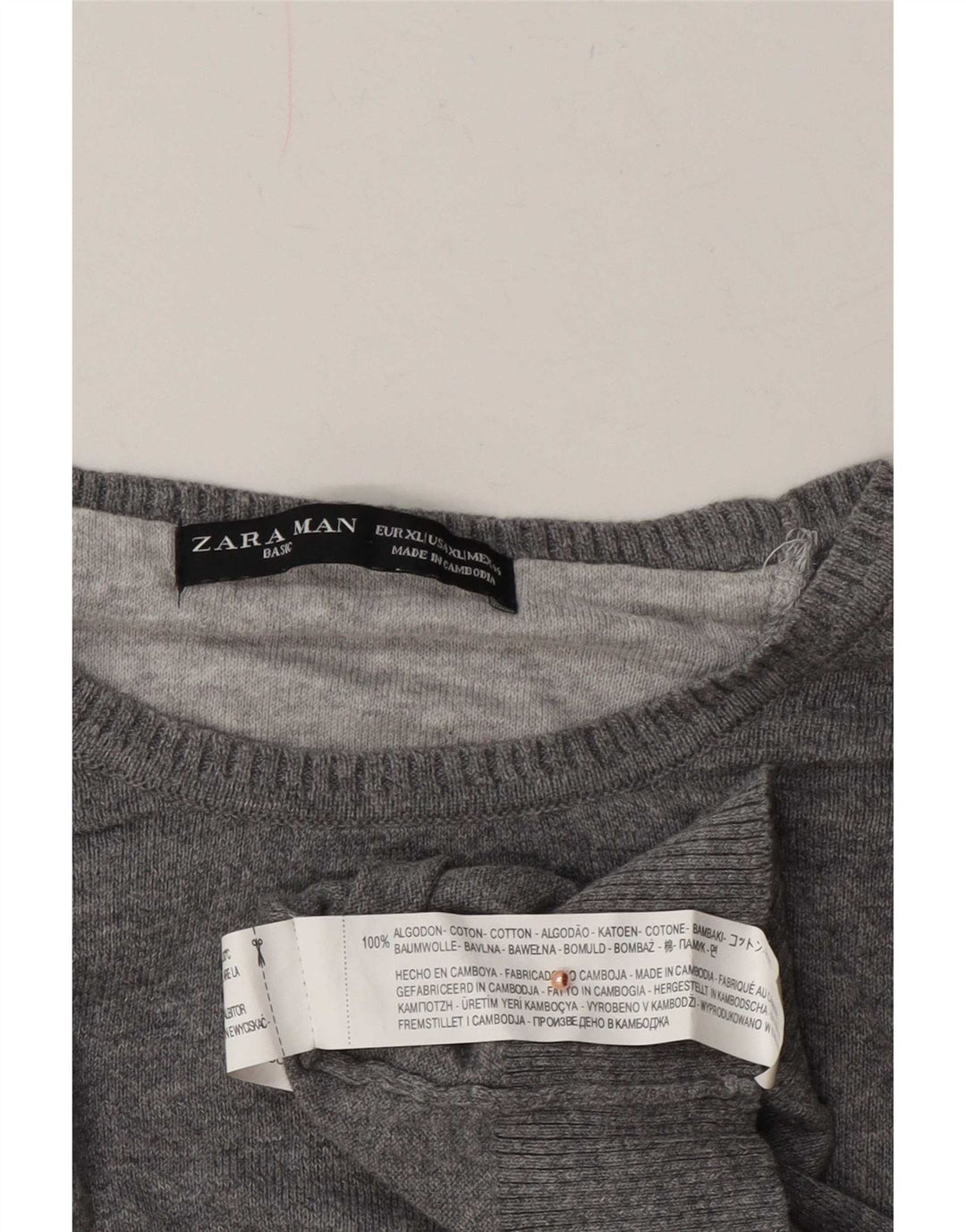 Мужской джемпер с круглым вырезом Zara XL, серый хлопок