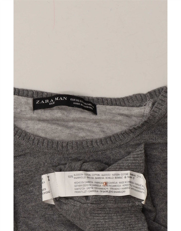 Мужской джемпер с круглым вырезом Zara XL, серый хлопок