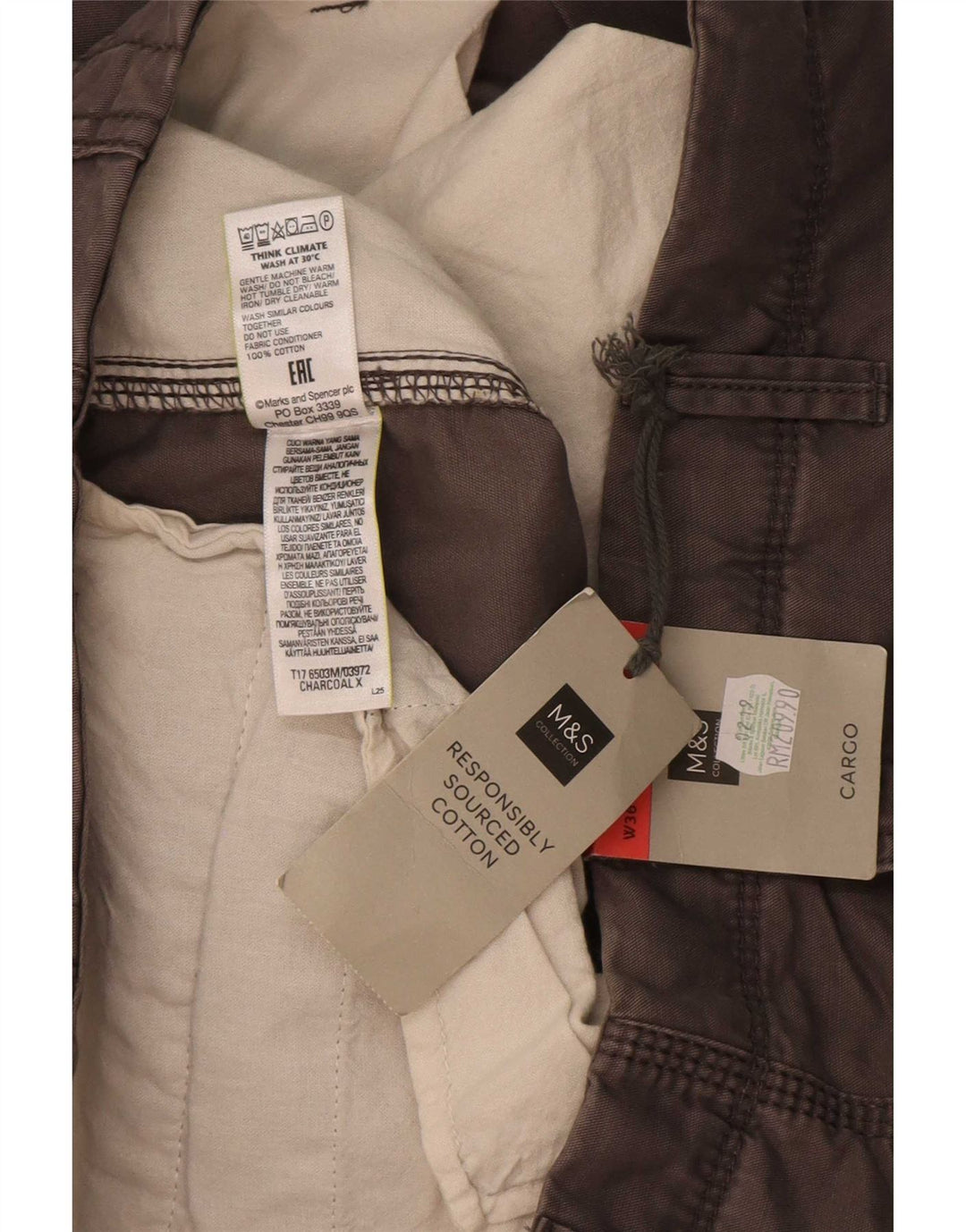 Мужские шорты карго Marks & Spencer W36, большие серые, хлопок