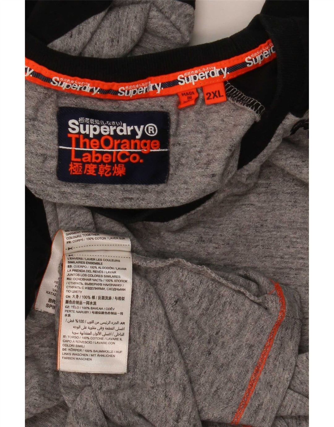 Мужской топ Superdry с длинным рукавом 2XL, серый хлопок с цветными блоками