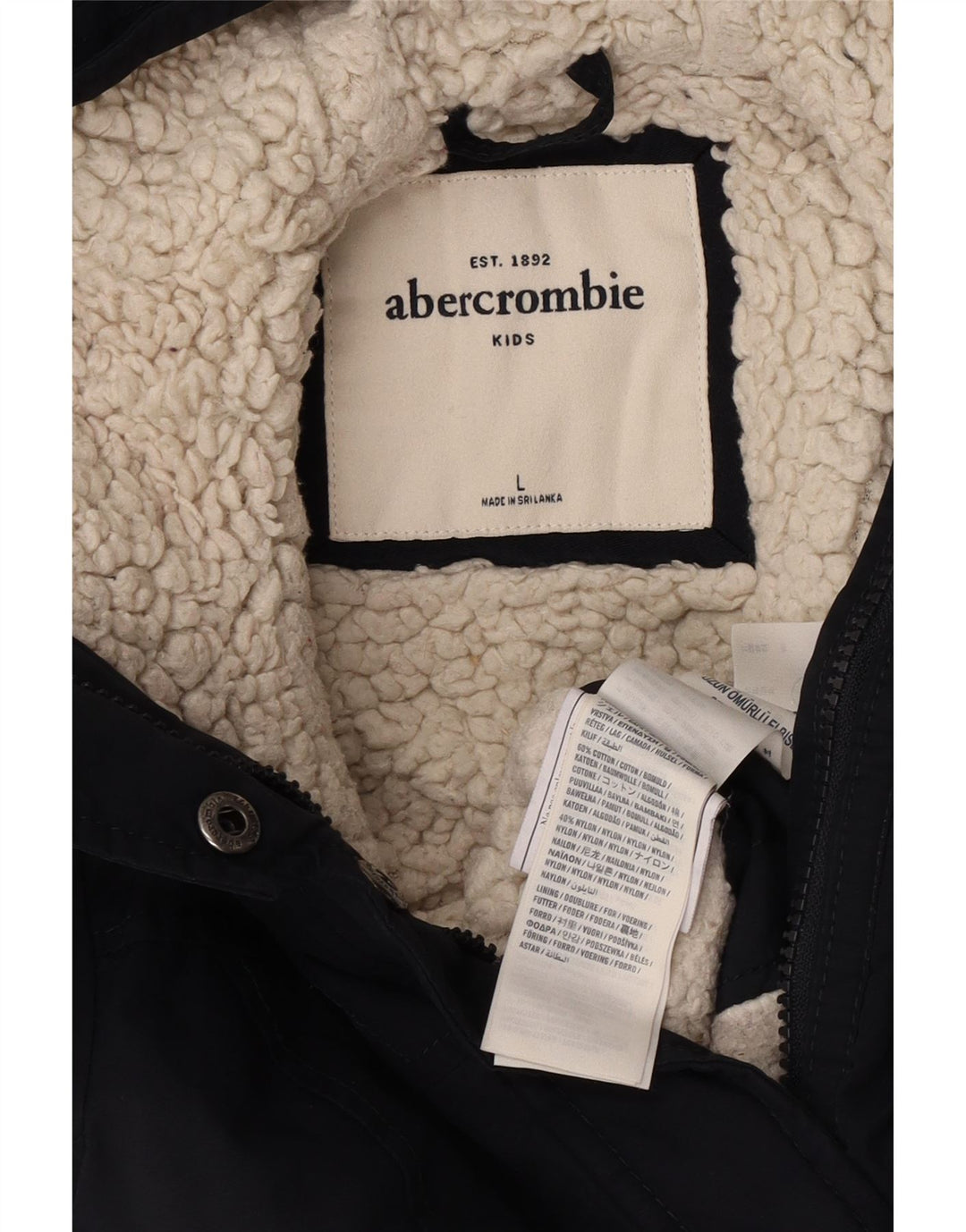 ABERCROMBIE & FITCH Куртка-бомбер с капюшоном для девочек 11–12 лет, большая, темно-синяя