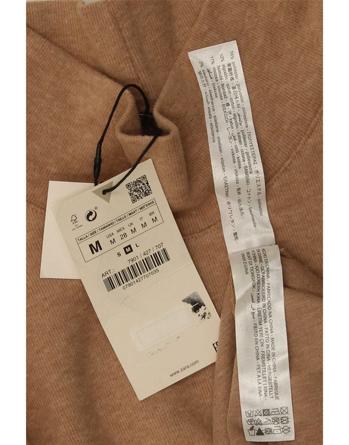 Женское платье трапеции с рукавом 3/4 Zara UK 12, средний бежевый полиэстер