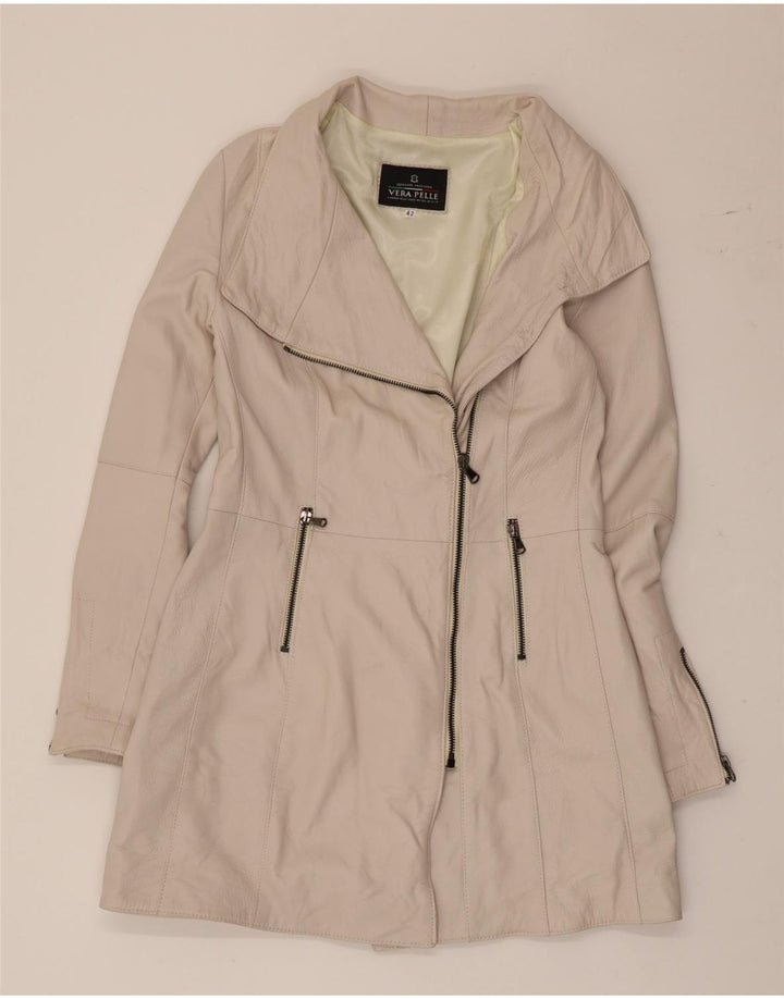 Винтажное женское кожаное пальто IT 42 Medium Off White Leather