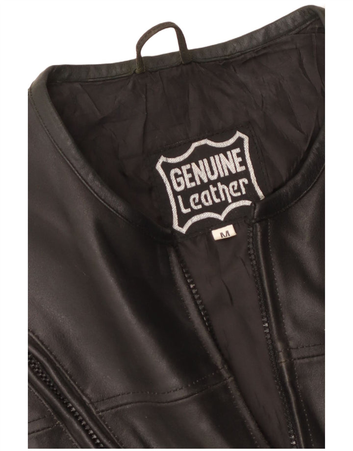 Винтажный мужской кожаный жилет UK 38, средний черный кожаный жилет