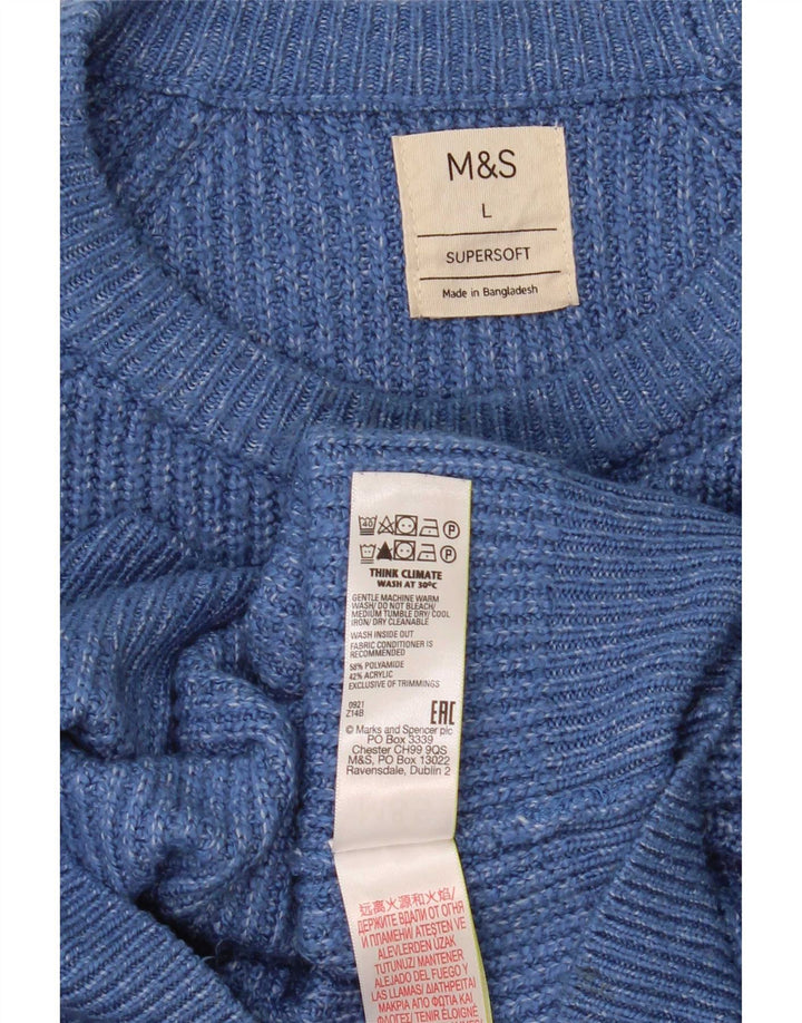 Мужской джемпер с круглым вырезом Marks & Spencer, большой синий полиамид с крапинками