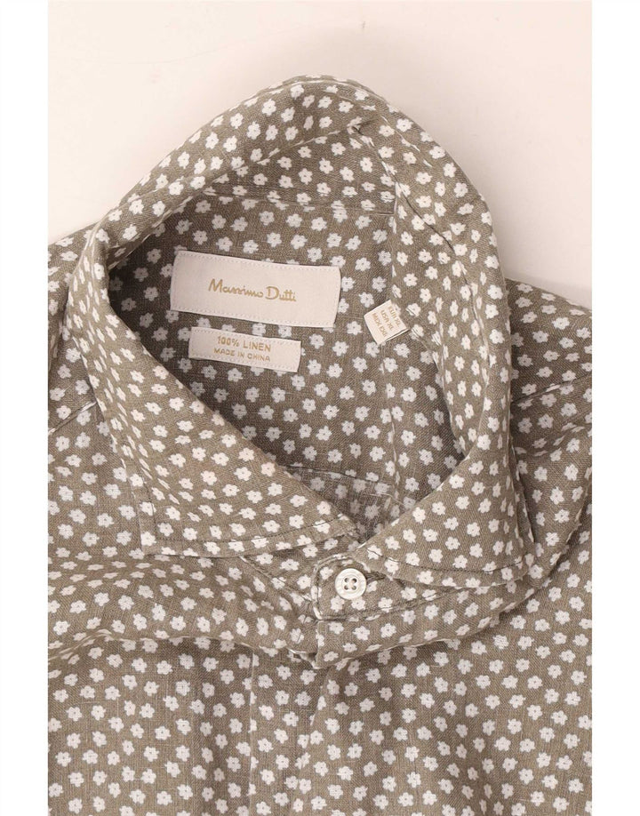 Мужская рубашка Massimo Dutti XL серого цвета с цветочным принтом
