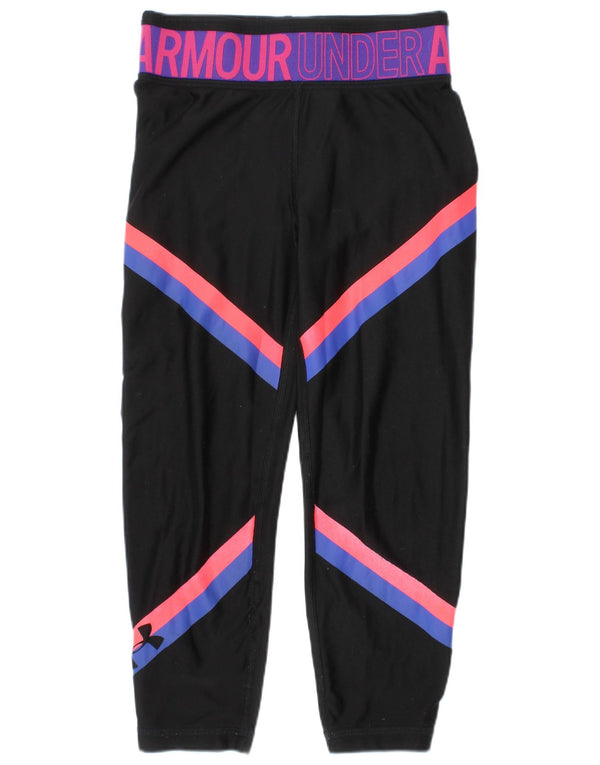 Under Armour Girls Graphic Leggings 7-8 Years Small Black Colourblock