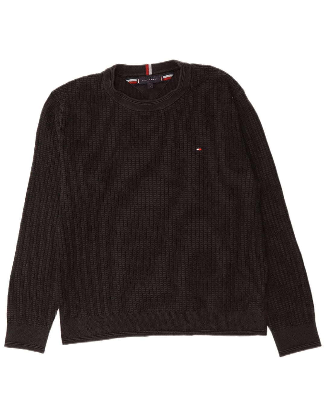 Мужской джемпер с круглым вырезом Tommy Hilfiger, большой черный хлопковый свитер