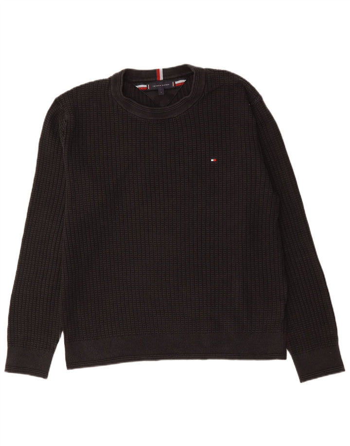 Мужской джемпер с круглым вырезом Tommy Hilfiger, большой черный хлопковый свитер