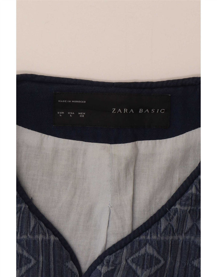 Женское открытое пальто Zara UK 16, большой размер, темно-синий, хлопок с геометрическим рисунком